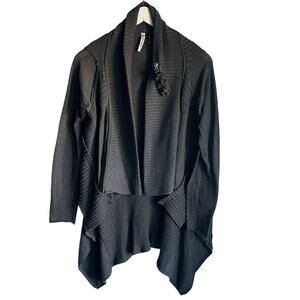 Monoreno Grey Knit Waterfall Cardigan Lagenlook Business Casual Broach sz Small